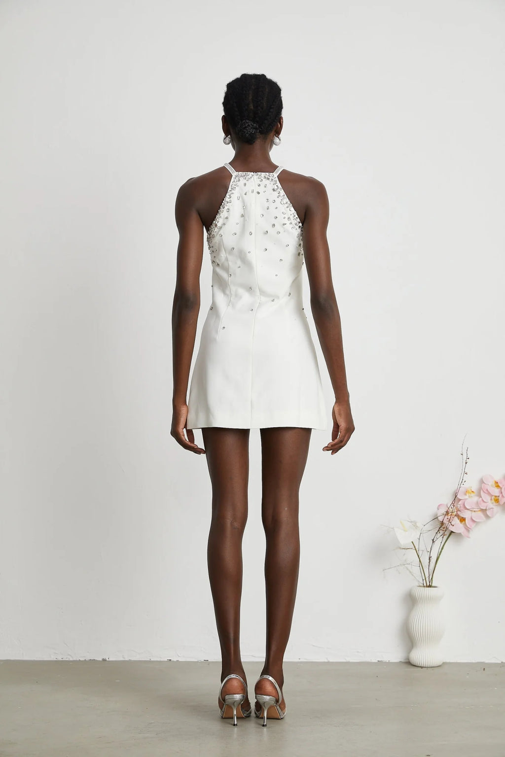 Hanna Mini Dress - Choker Design - Sleeveless - Embellished - Rear Zip Fastening