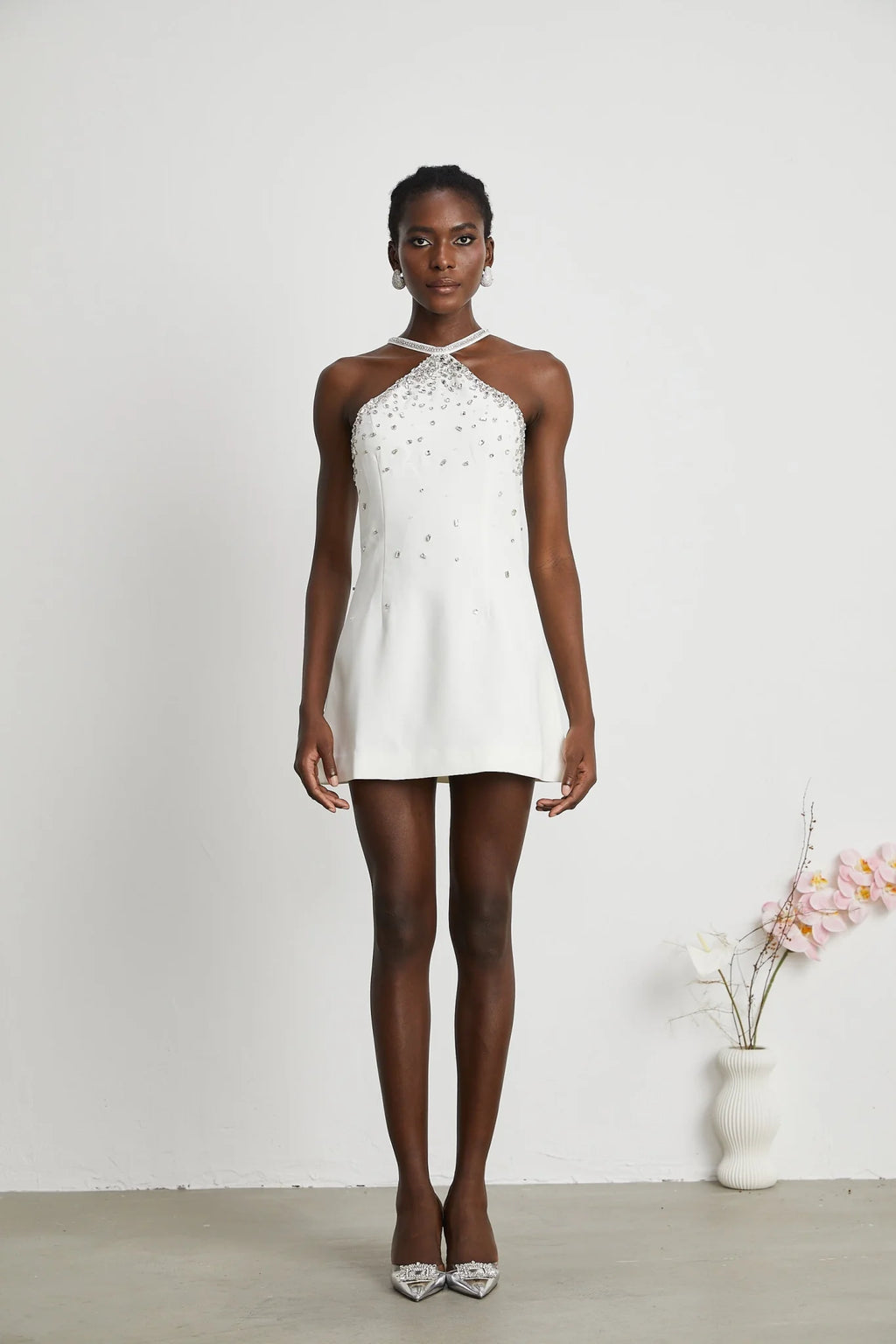 Hanna Mini Dress - Choker Design - Sleeveless - Embellished - Rear Zip Fastening