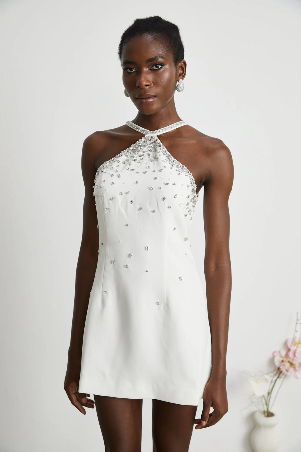Hanna Mini Dress - Choker Design - Sleeveless - Embellished - Rear Zip Fastening