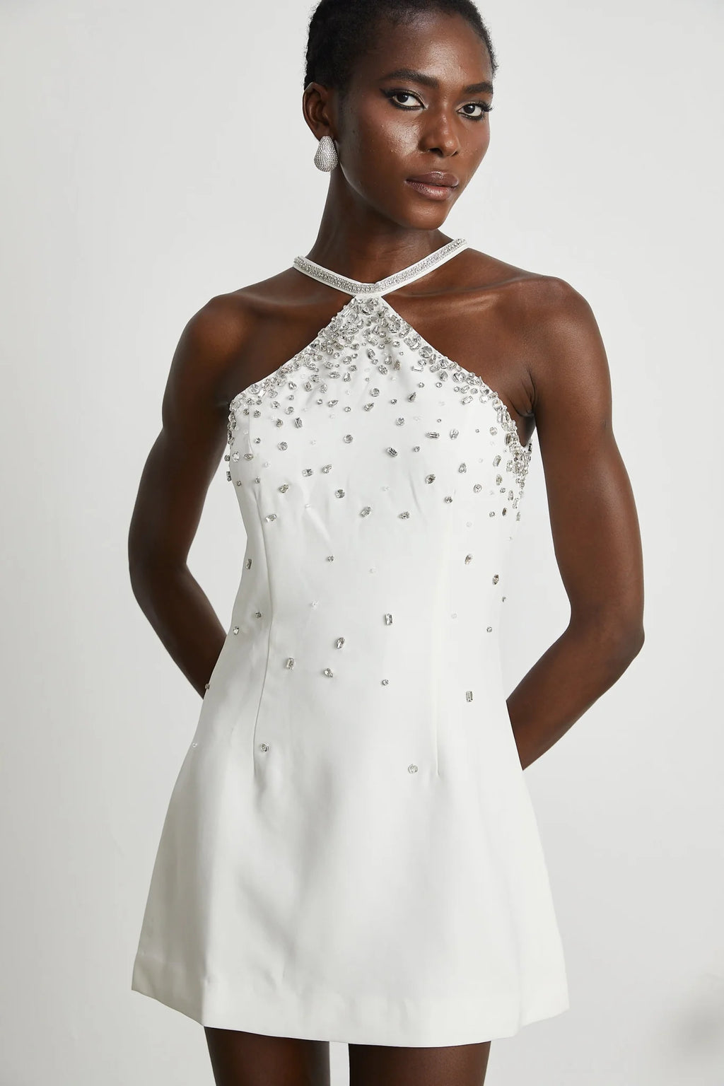 Hanna Mini Dress - Choker Design - Sleeveless - Embellished - Rear Zip Fastening