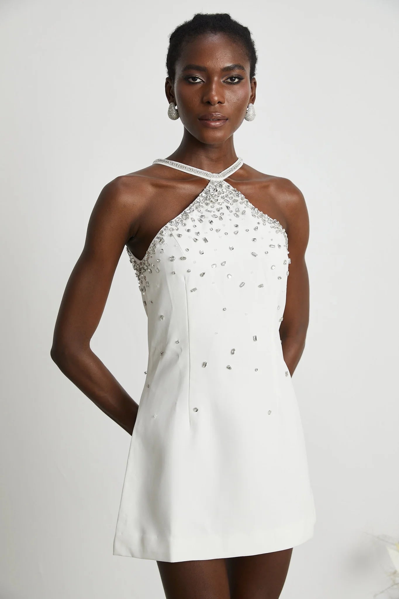 Hanna Mini Dress - Choker Design - Sleeveless - Embellished - Rear Zip Fastening