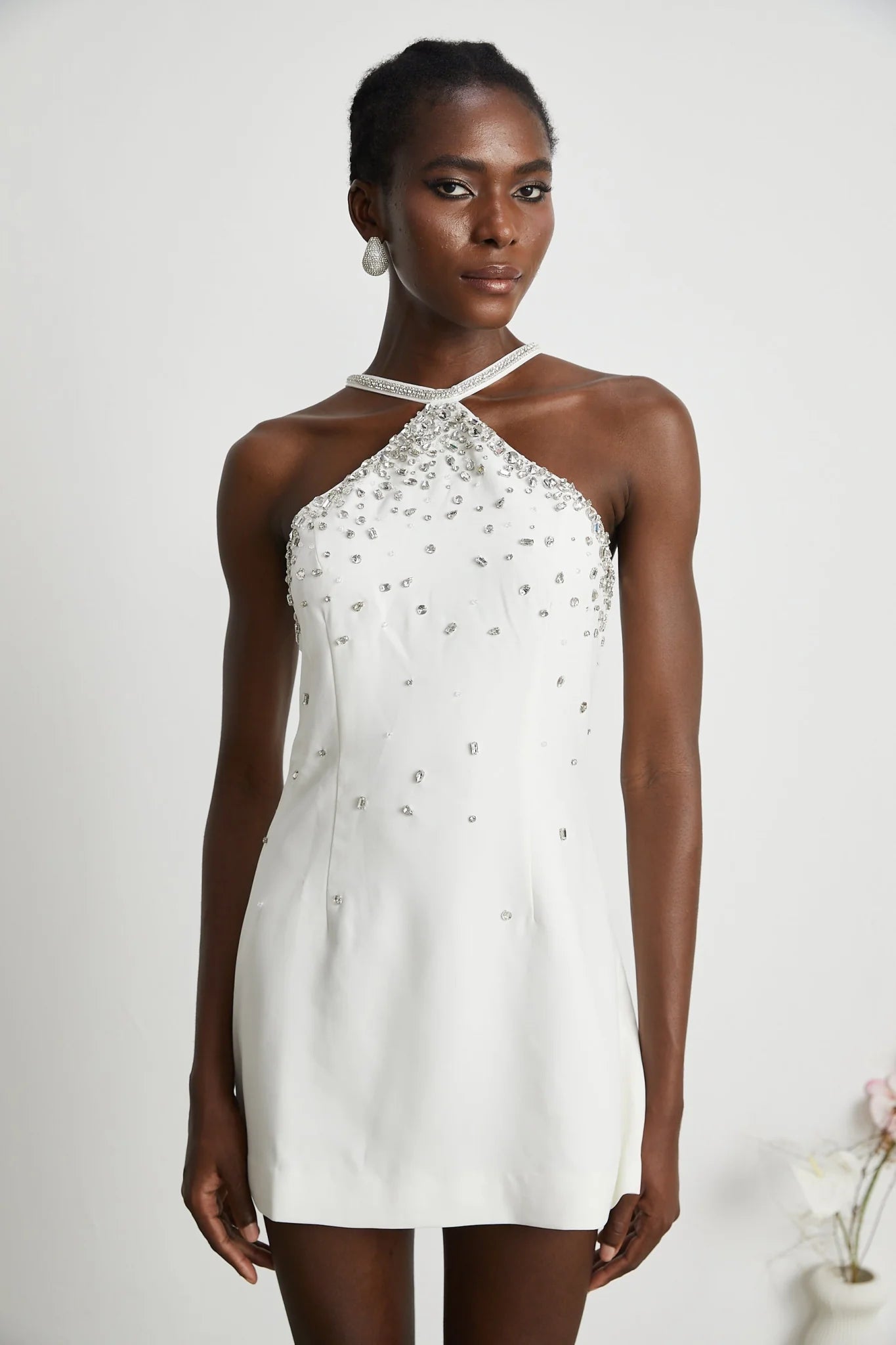 Hanna Mini Dress - Choker Design - Sleeveless - Embellished - Rear Zip Fastening
