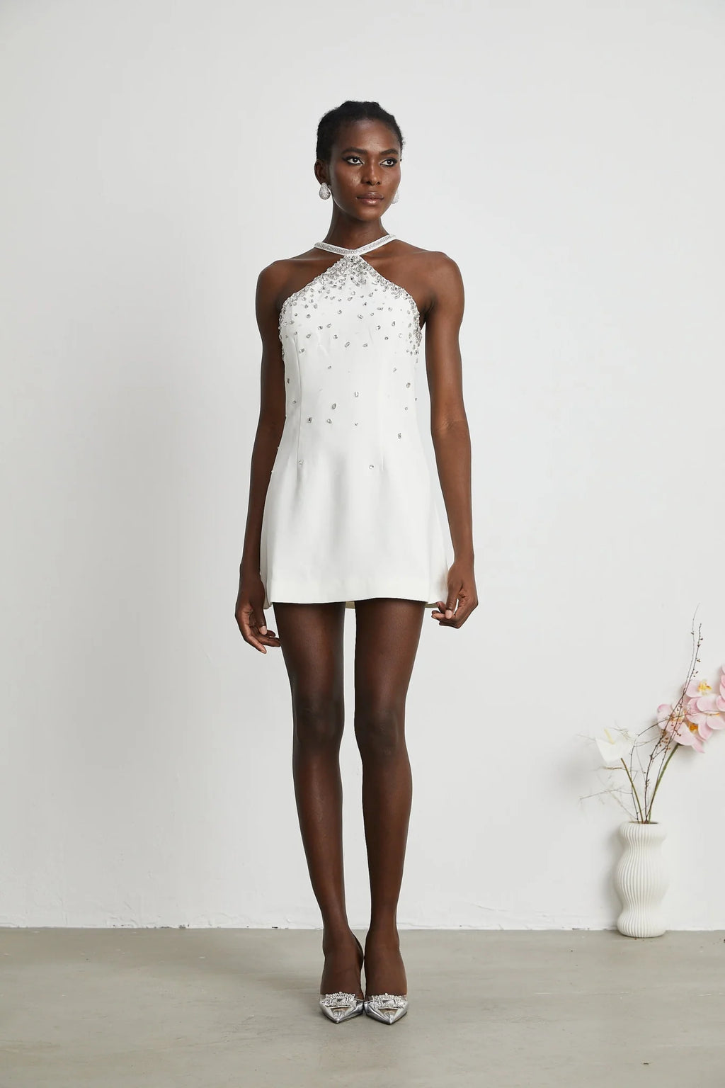 Hanna Mini Dress - Choker Design - Sleeveless - Embellished - Rear Zip Fastening