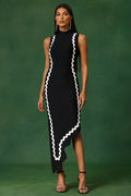 Hannah Black Sleeveless Maxi Dress with Contrast Trim and Asymmetrical Hemline