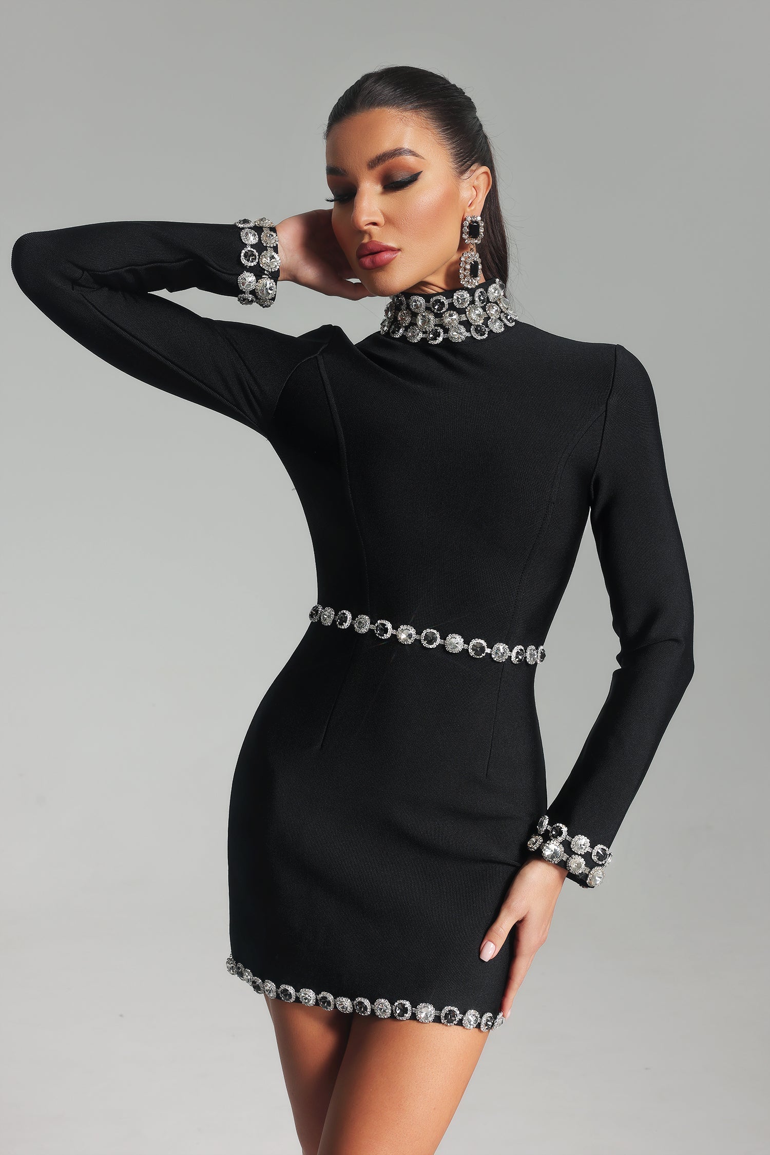 Harleigh Black Elegant Diamond Detail Dress