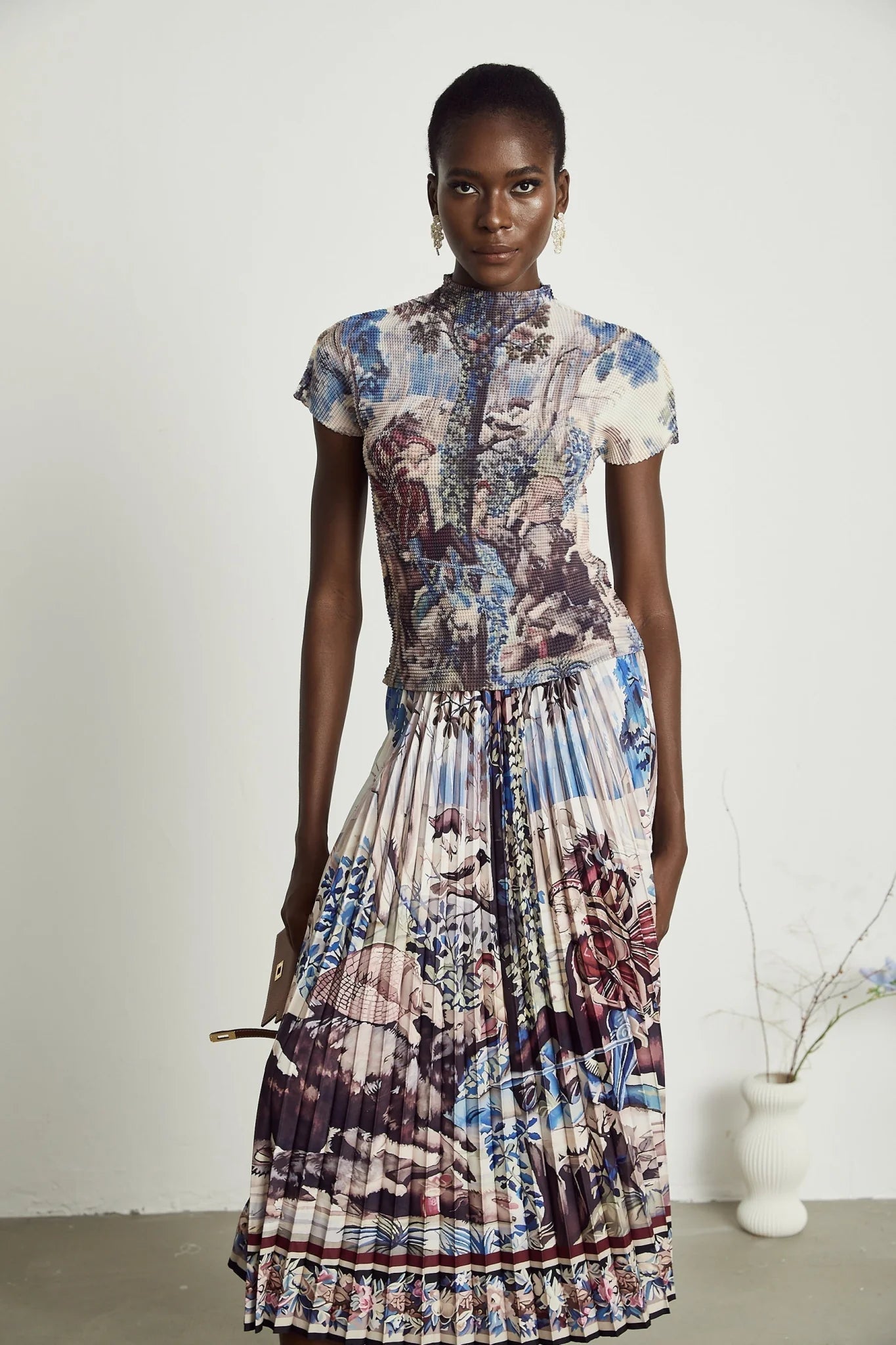 Harleigh Floral Midi Dress - Pleated Top - High Waisted Skirt - Multicolor Print - Comfort Fit
