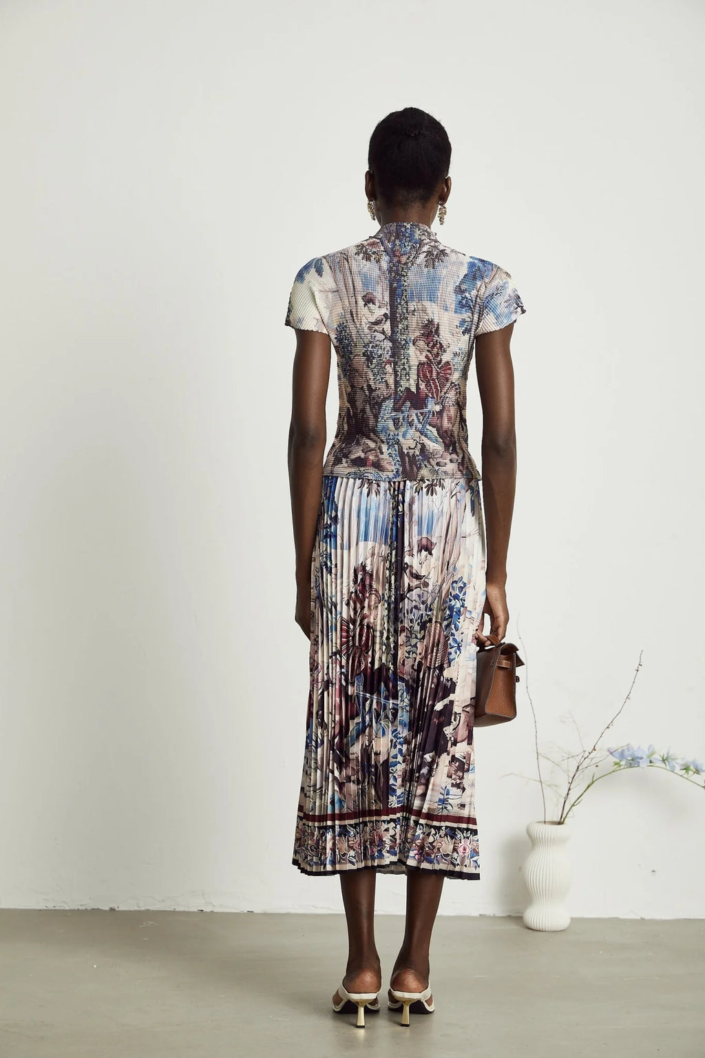 Harleigh Floral Midi Dress - Pleated Top - High Waisted Skirt - Multicolor Print - Comfort Fit