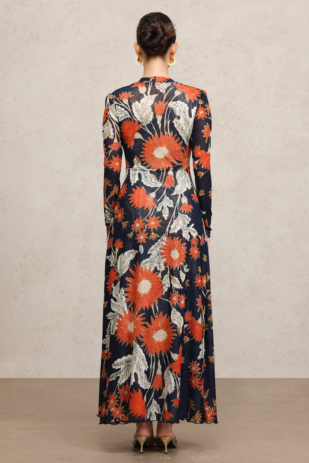 Harleigh Navy Floral Maxi Dress V-Neck Long Sleeve Slit Detail Elegant