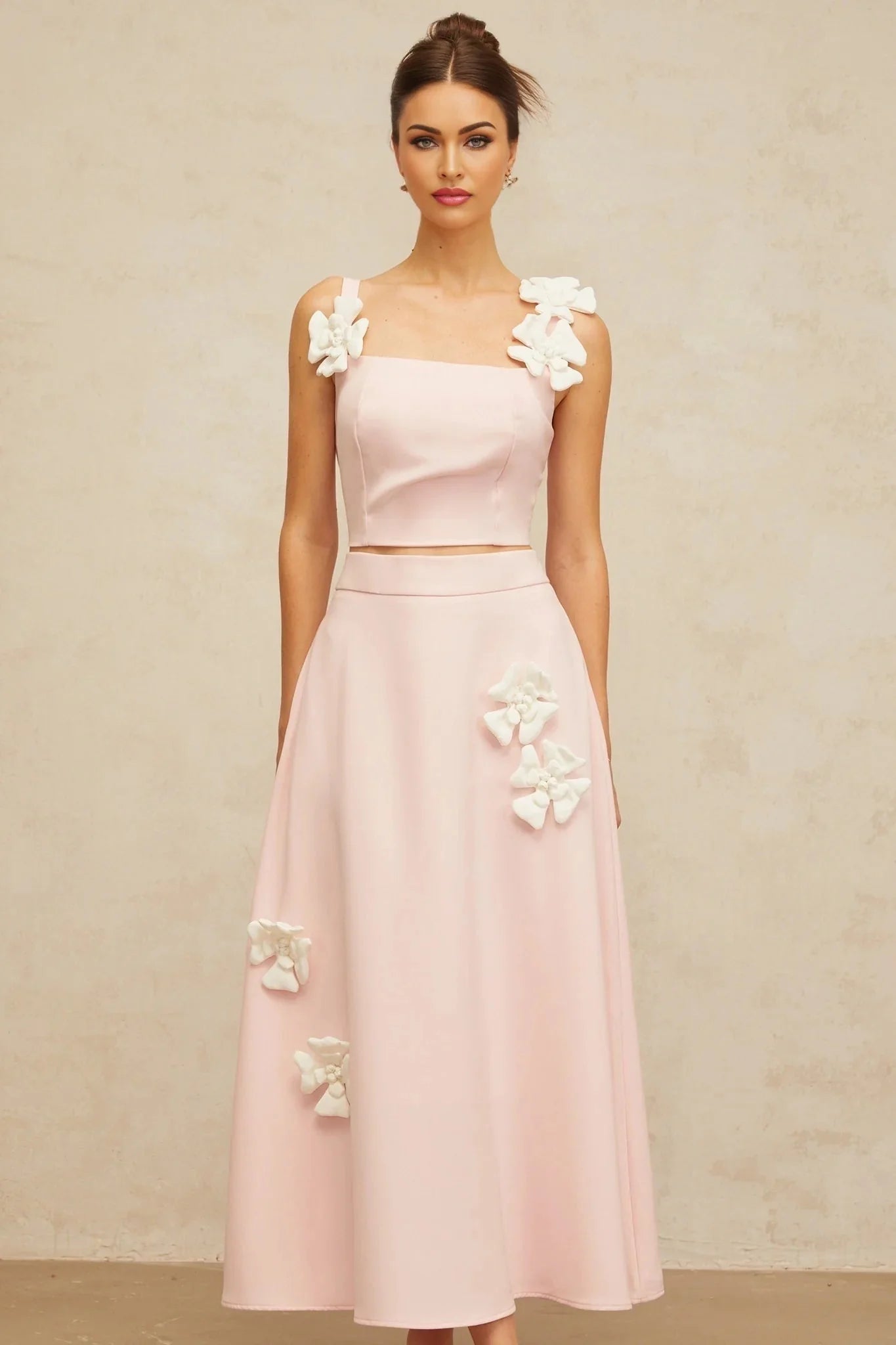 Harleigh Top & Skirt Set Pink Floral - Applique