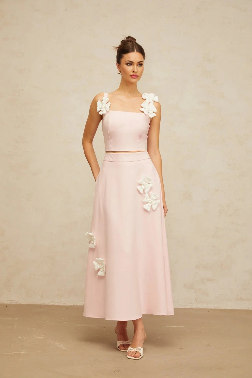 Harleigh Top & Skirt Set Pink Floral - Applique
