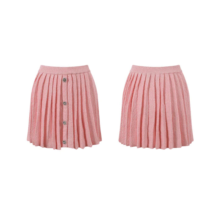 Harper Jacket & Skirt - Plush Lapels - Front Button Fastening - Pleated Design - Knitted Construction