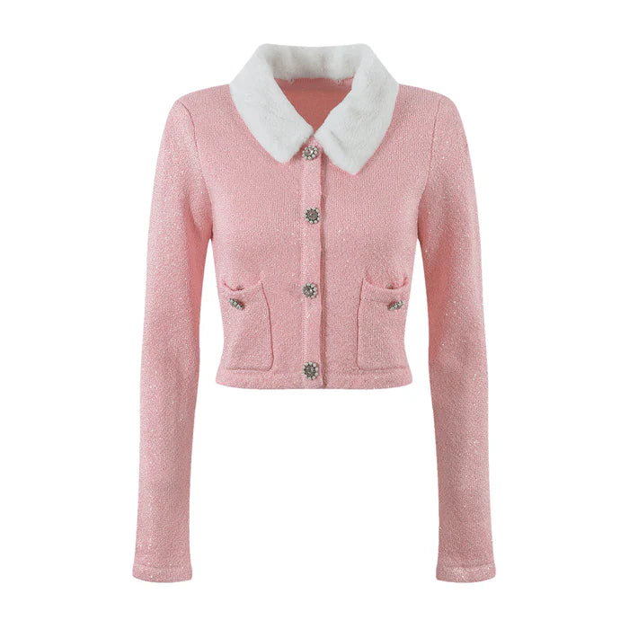 Harper Jacket & Skirt - Plush Lapels - Front Button Fastening - Pleated Design - Knitted Construction