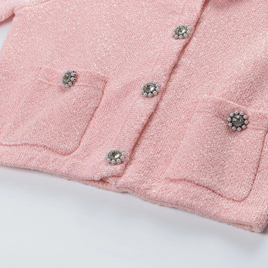 Harper Jacket & Skirt - Plush Lapels - Front Button Fastening - Pleated Design - Knitted Construction