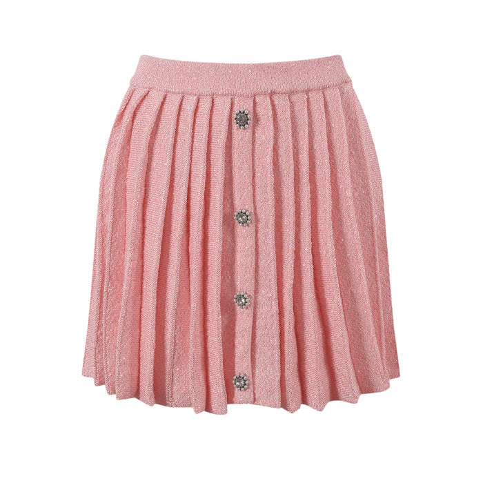 Harper Jacket & Skirt - Plush Lapels - Front Button Fastening - Pleated Design - Knitted Construction