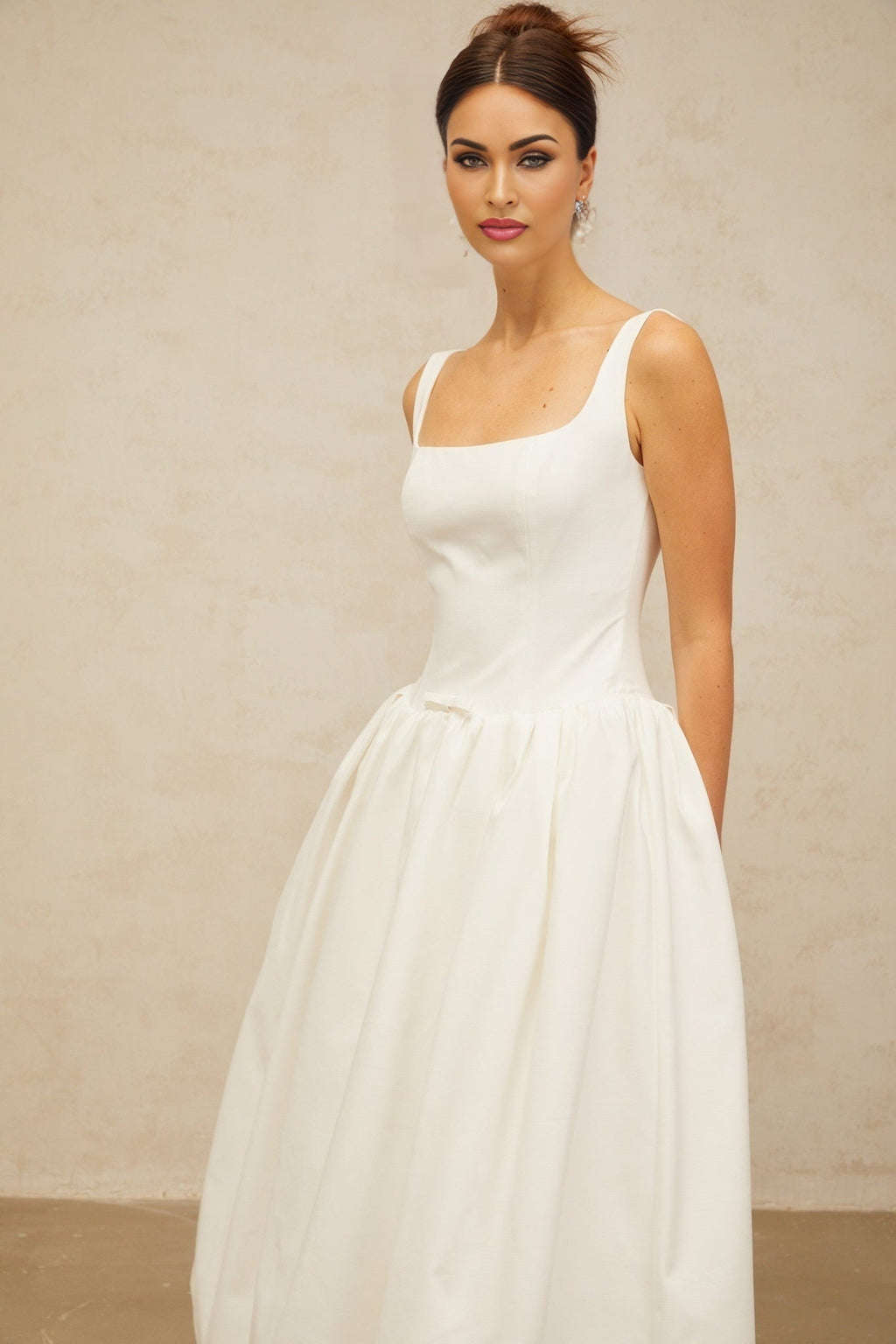 Harper Midi Dress - Square Neck - Sleeveless - Bow Detailing - Flounce Hem