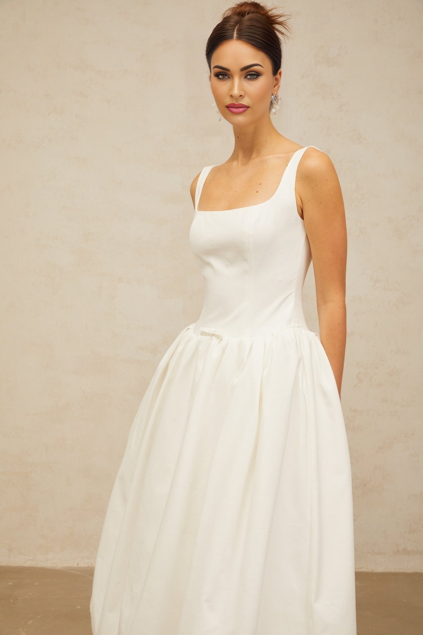 Harper Midi Dress - Square Neck - Sleeveless - Bow Detailing - Flounce Hem