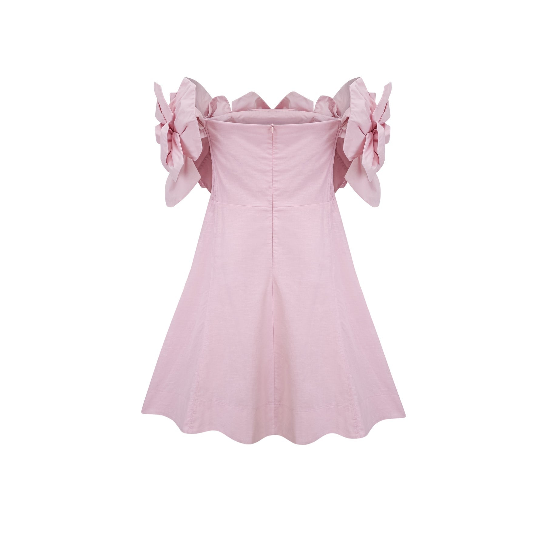 Hattie Off the Shoulder - Cinched Waist - 3D Petal Detailing - Flared Hem - Rear Zip Fastening