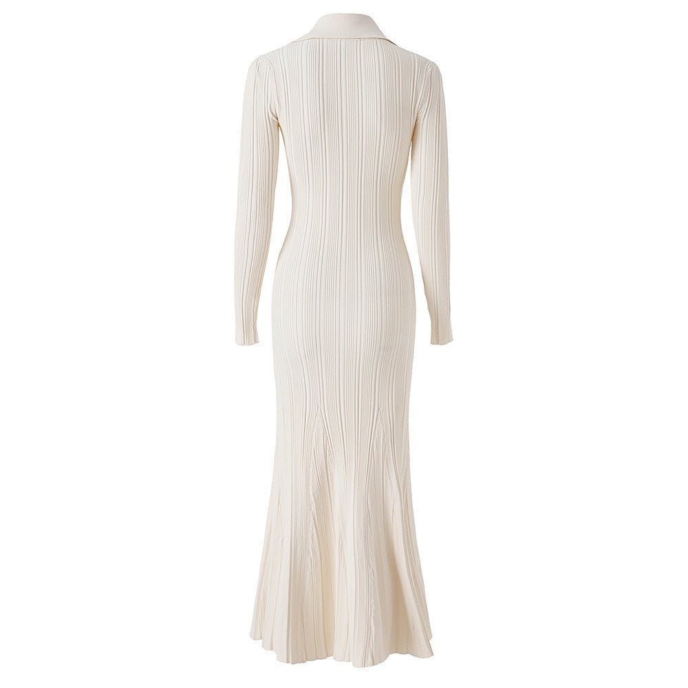 Haven Dress - Fitted Silhouette Flared Hemline - Button - Down Front Pockets - Form - Fitting Accentuates Waist - Lightweight Ribbed Knit Fabric