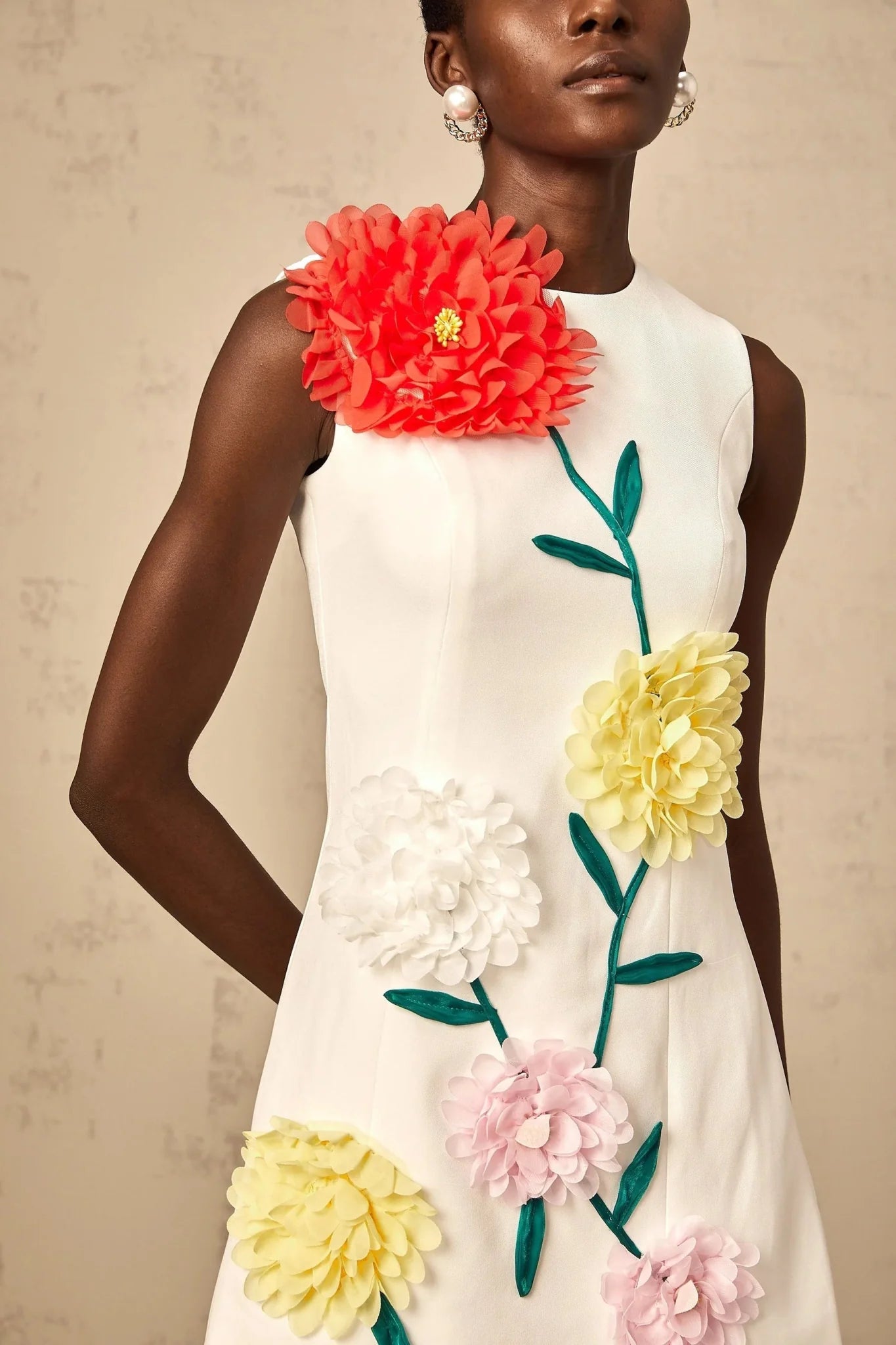 Hazel Mini Dress White 3D - Petal Sleeveless Thigh - Length