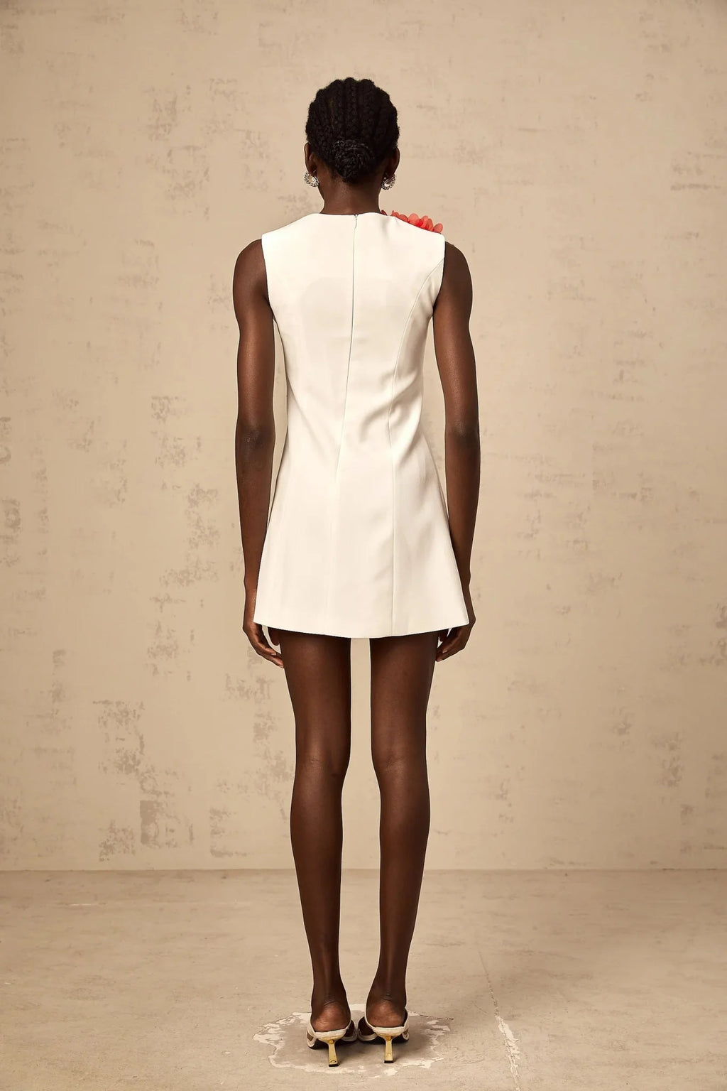 Hazel Mini Dress White 3D - Petal Sleeveless Thigh - Length