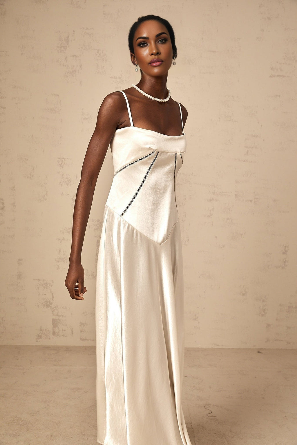 Heaven Maxi Dress - Satin Finish - Corset Style - Hollow Detailing - Flared Skirt - Lace - Up Fastening