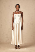 Heaven Maxi Dress - Satin Finish - Corset Style - Hollow Detailing - Flared Skirt - Lace - Up Fastening