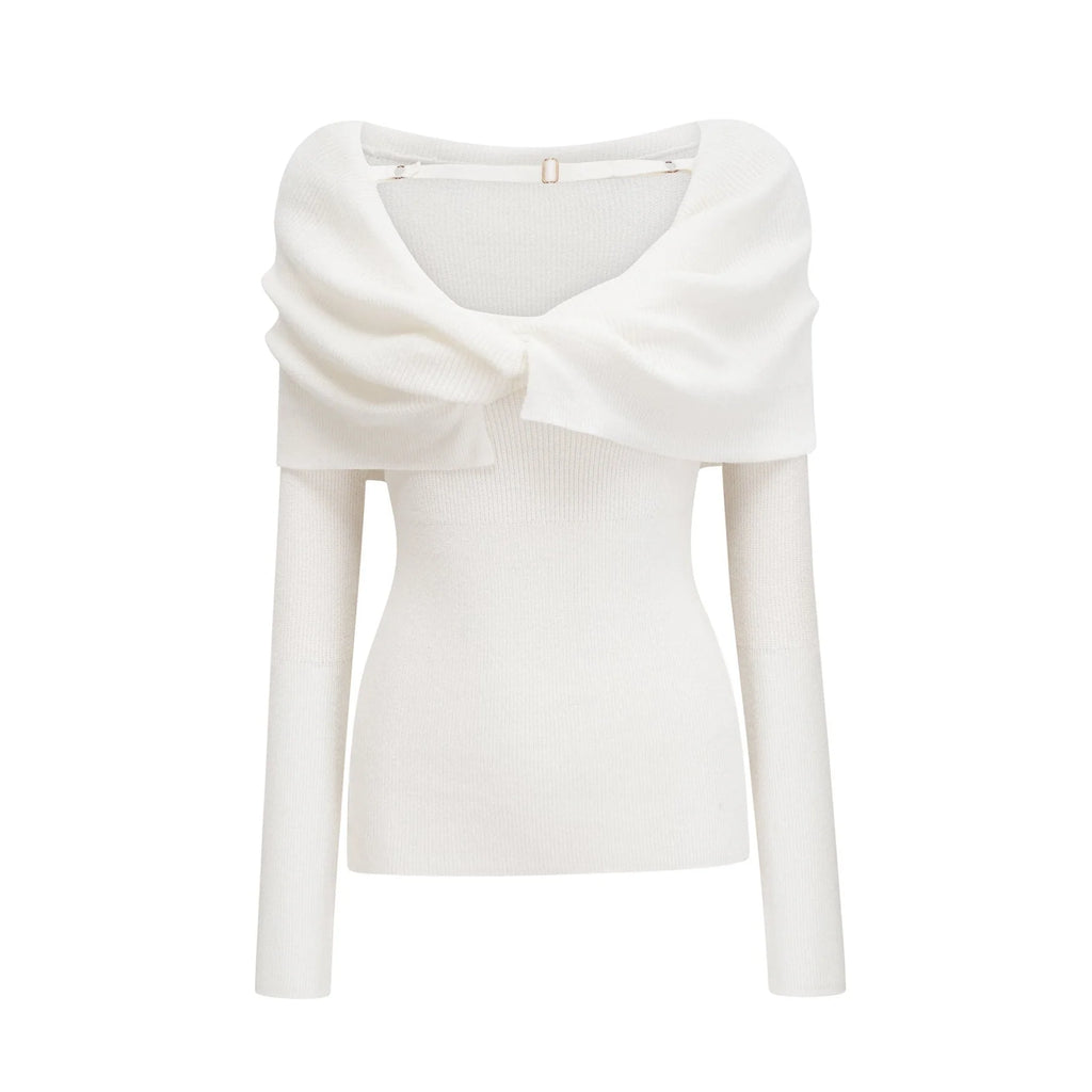 Helena Long Sleeve Top - Twist Design - Fitted Silhouette - Ribbed Knit - Wool Blend