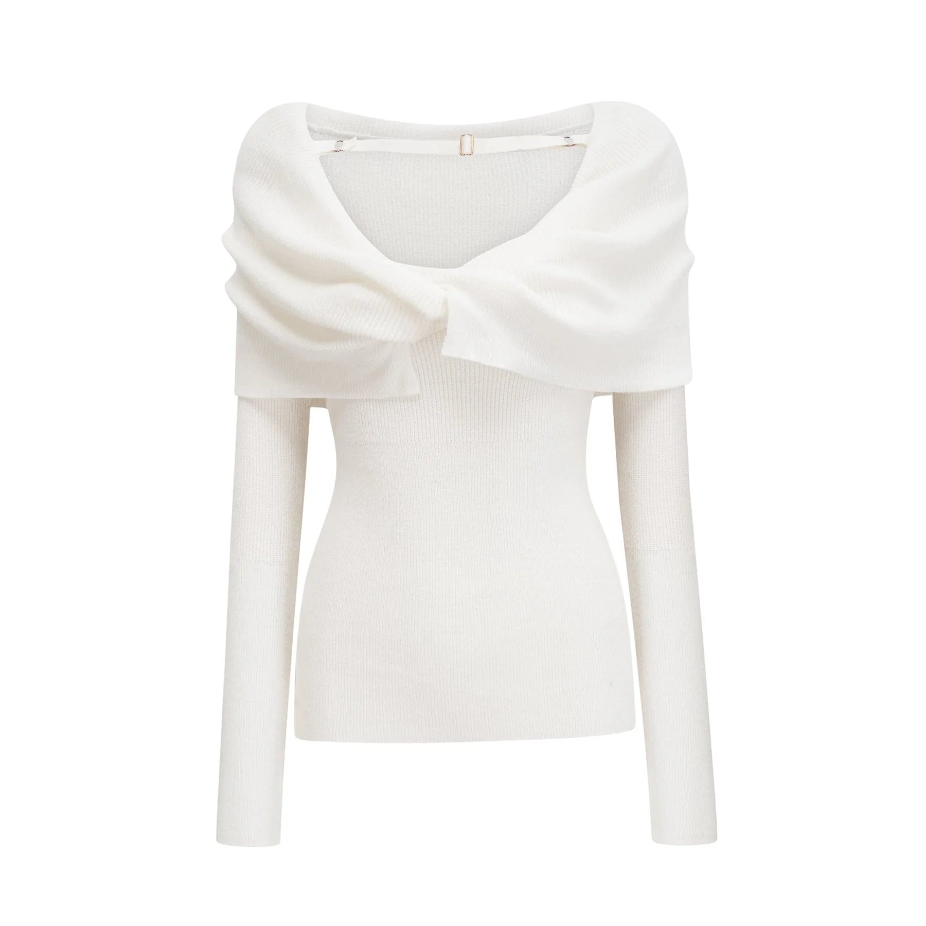 Helena Long Sleeve Top - Twist Design - Fitted Silhouette - Ribbed Knit - Wool Blend