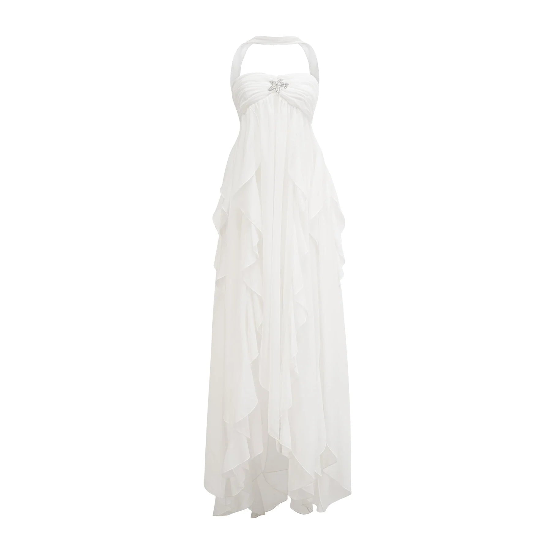 Helena Maxi Dress - Long Lace Design - Halter Neck - Backless Style - Diamond Embellishments