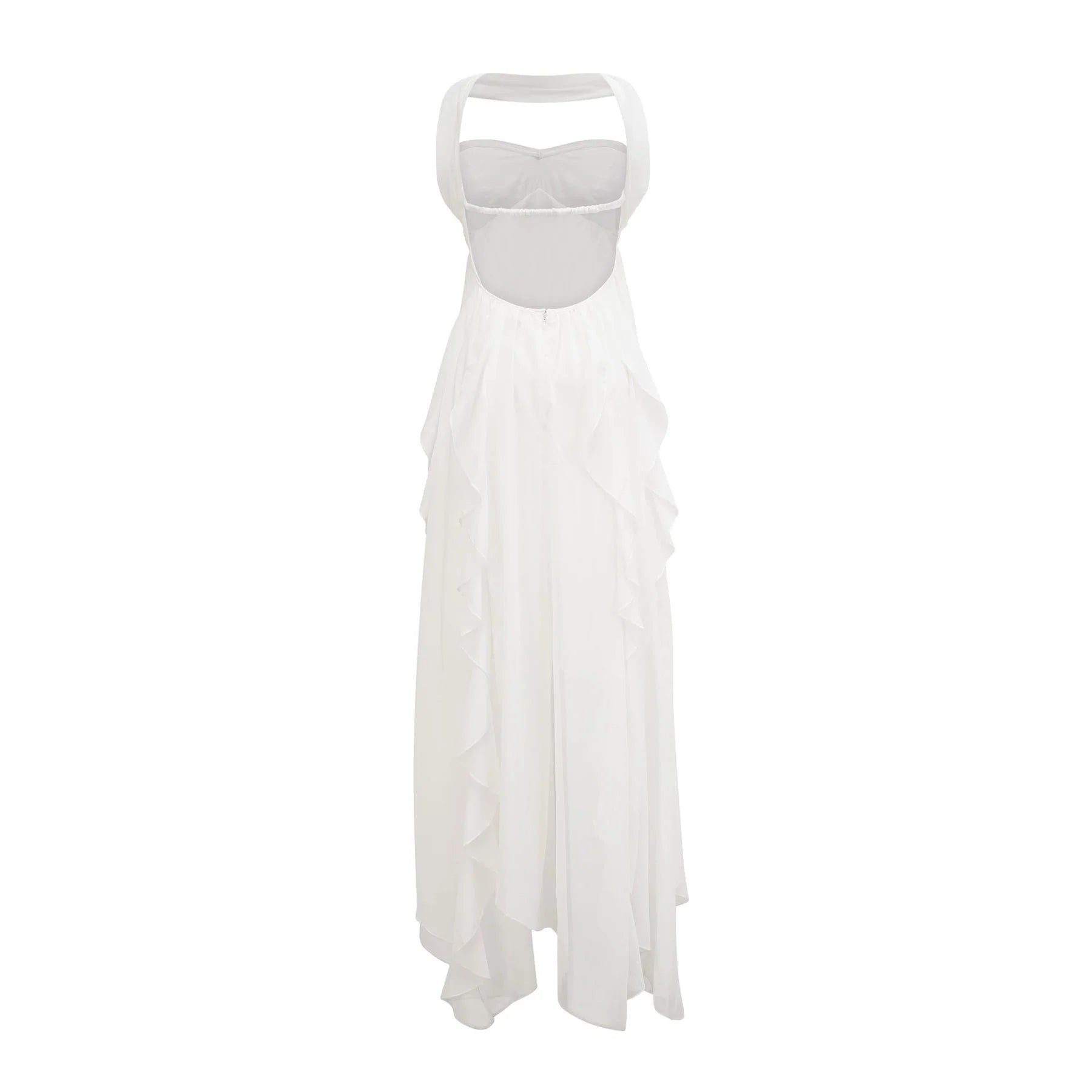 Helena Maxi Dress - Long Lace Design - Halter Neck - Backless Style - Diamond Embellishments