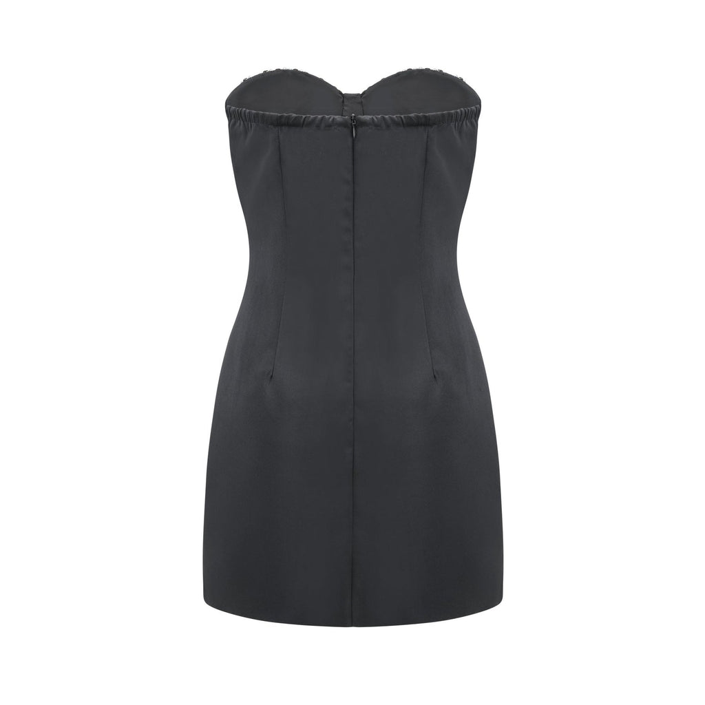 Helena Mini Dress - Sleeveless Off the Shoulder Bustier Crystal Embellished Pleated