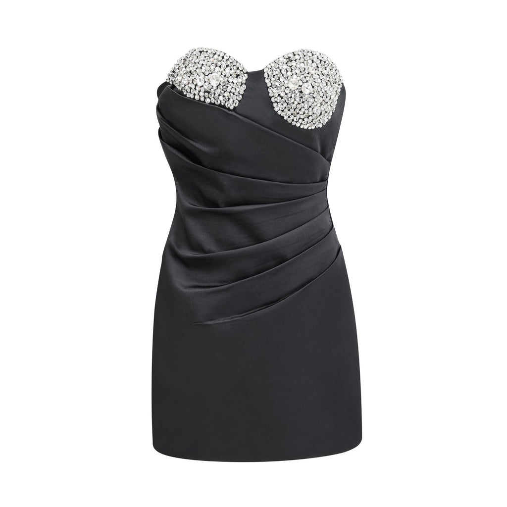 Helena Mini Dress - Sleeveless Off the Shoulder Bustier Crystal Embellished Pleated