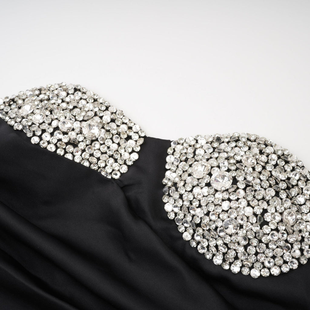 Helena Mini Dress - Sleeveless Off the Shoulder Bustier Crystal Embellished Pleated