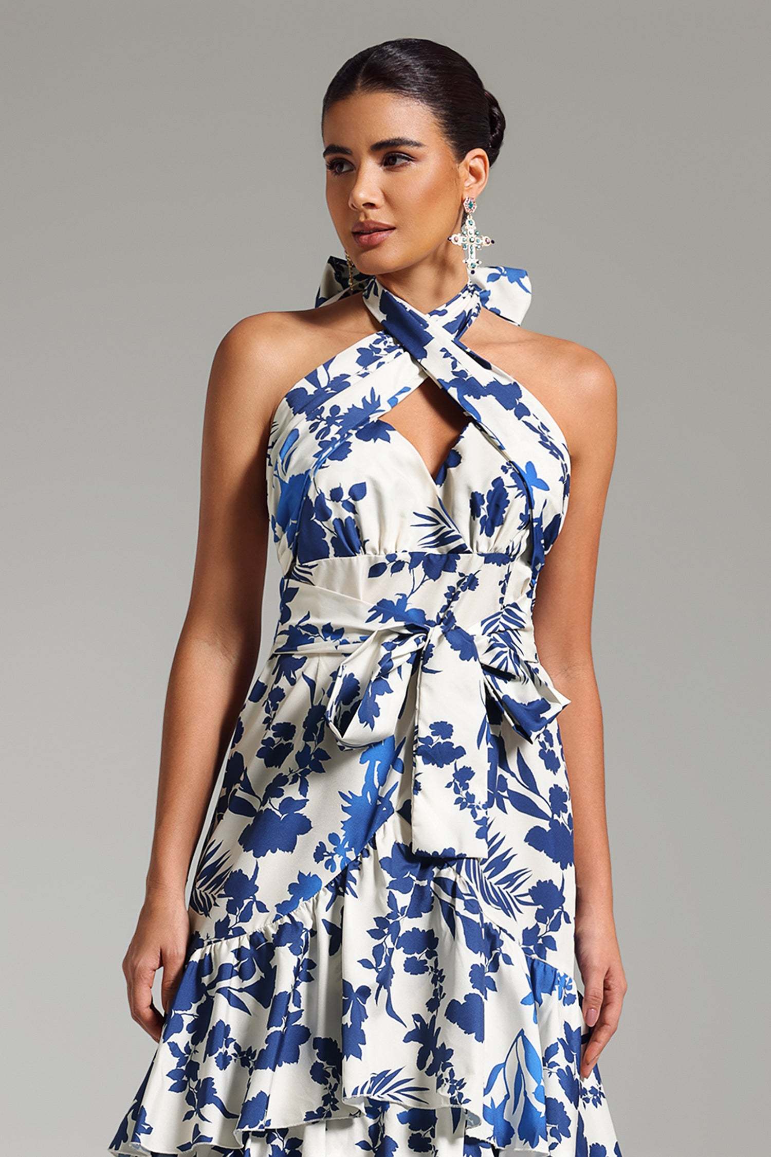 Helena White Floral Halterneck Maxi Dress