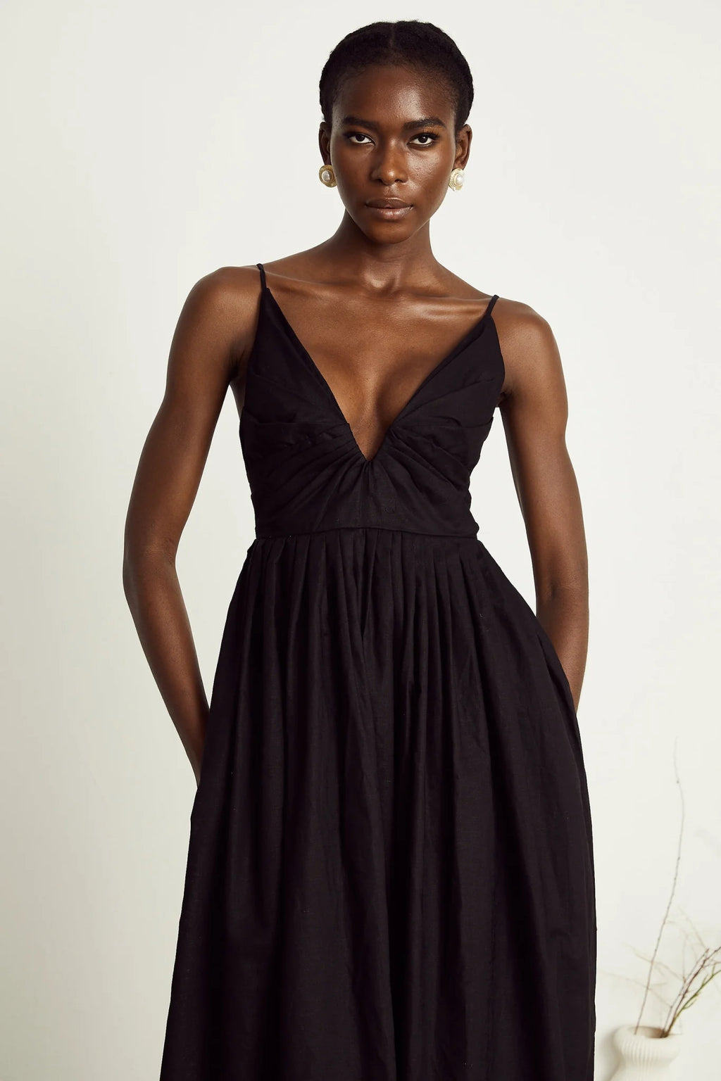 Holland Midi Dress - Bustier Style - Pleat Detailing - Flared Skirt - Smocked Details - Rear Zip Fastening