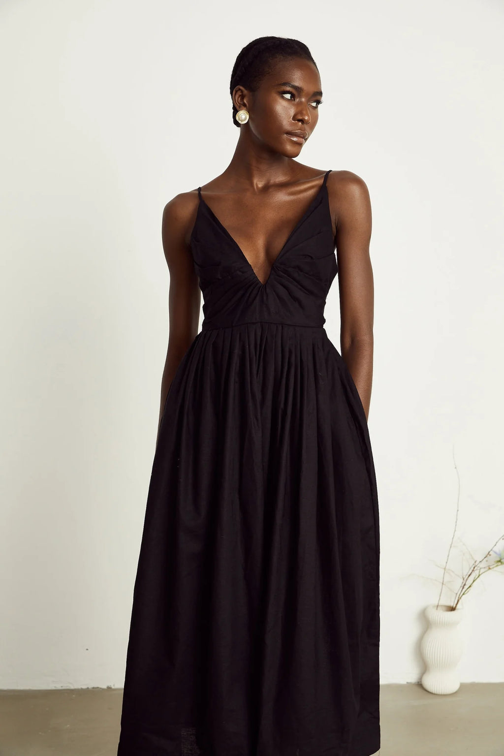Holland Midi Dress - Bustier Style - Pleat Detailing - Flared Skirt - Smocked Details - Rear Zip Fastening