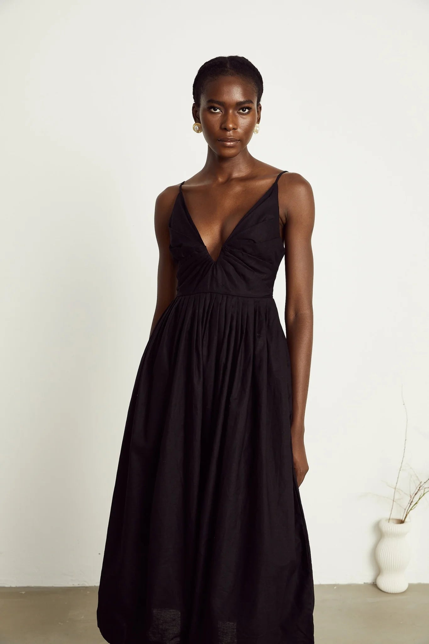 Holland Midi Dress - Bustier Style - Pleat Detailing - Flared Skirt - Smocked Details - Rear Zip Fastening