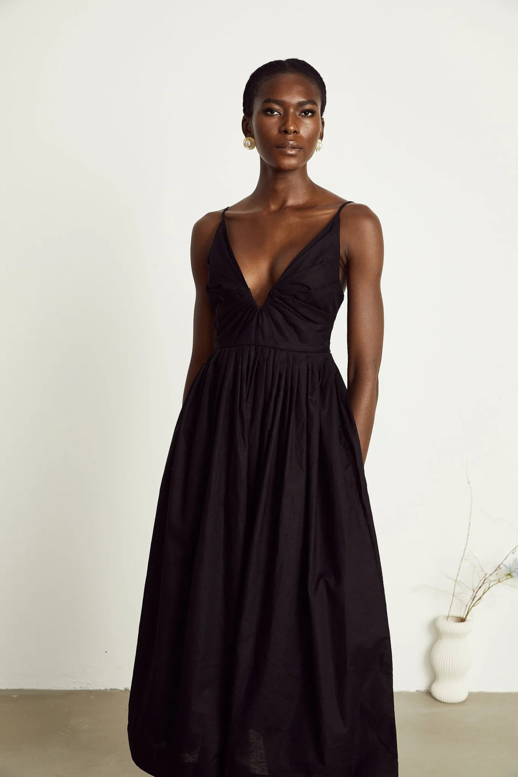 Holland Midi Dress - Bustier Style - Pleat Detailing - Flared Skirt - Smocked Details - Rear Zip Fastening