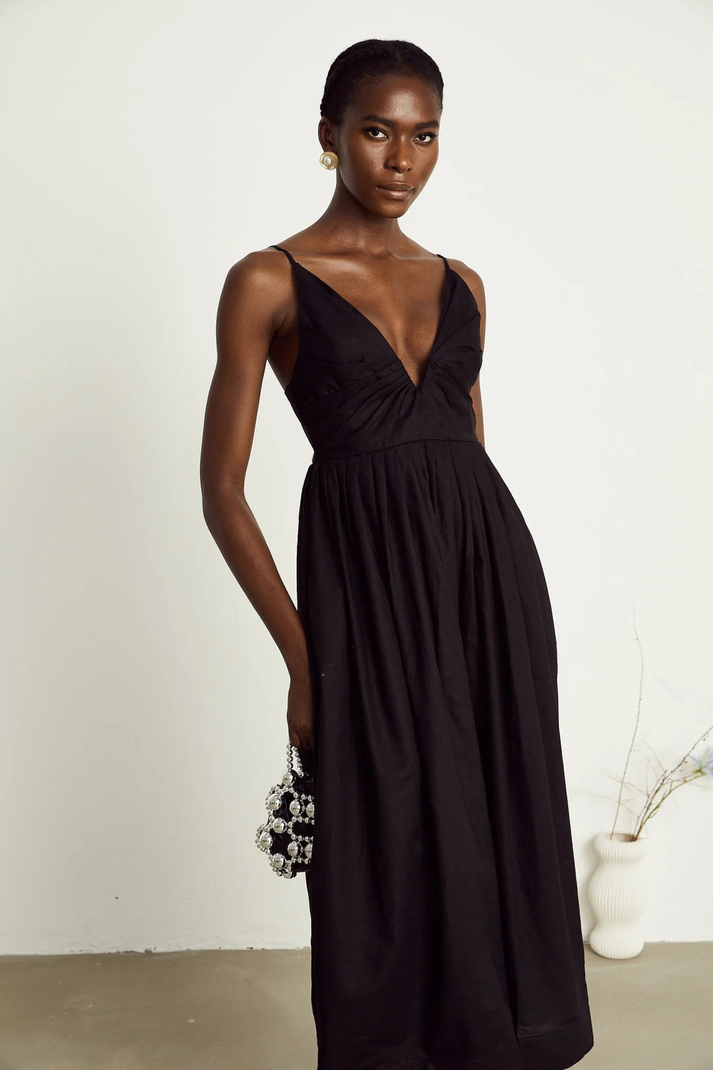 Holland Midi Dress - Bustier Style - Pleat Detailing - Flared Skirt - Smocked Details - Rear Zip Fastening