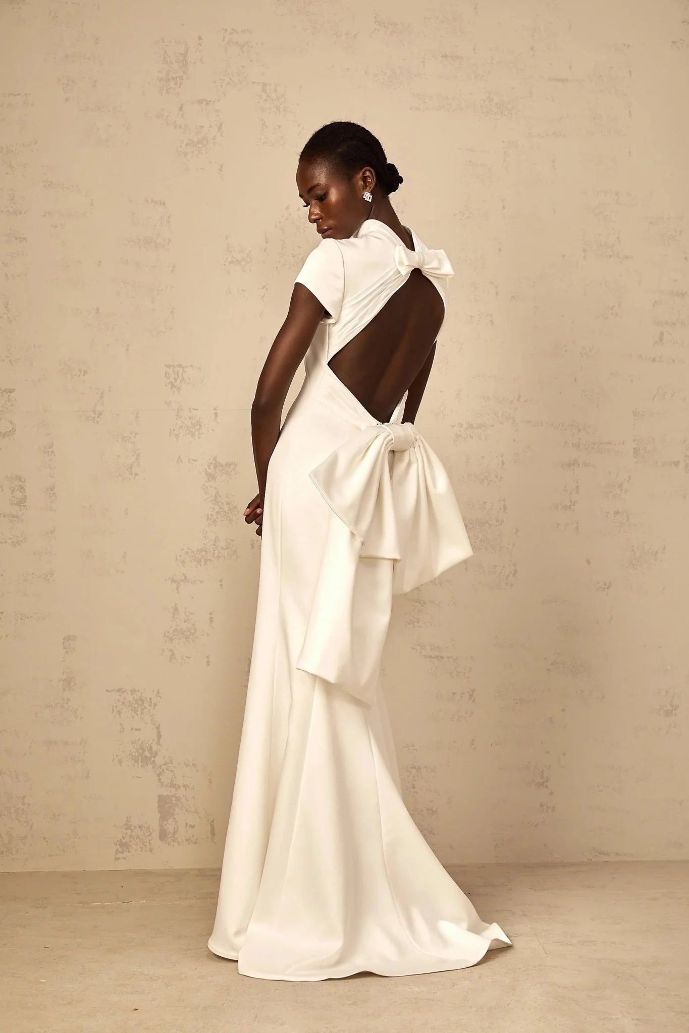 Hope Maxi Dress White Statement Bow Mermaid Hem & Open Back