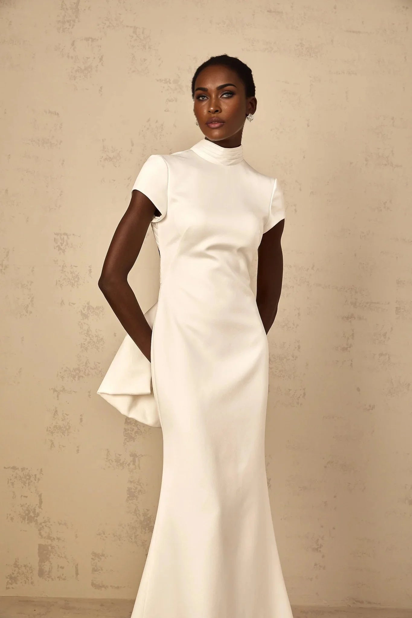 Hope Maxi Dress White Statement Bow Mermaid Hem & Open Back