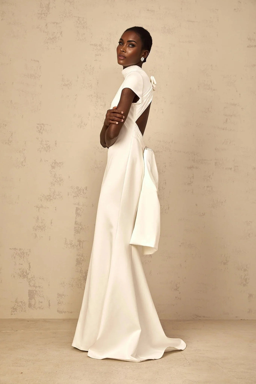 Hope Maxi Dress White Statement Bow Mermaid Hem & Open Back