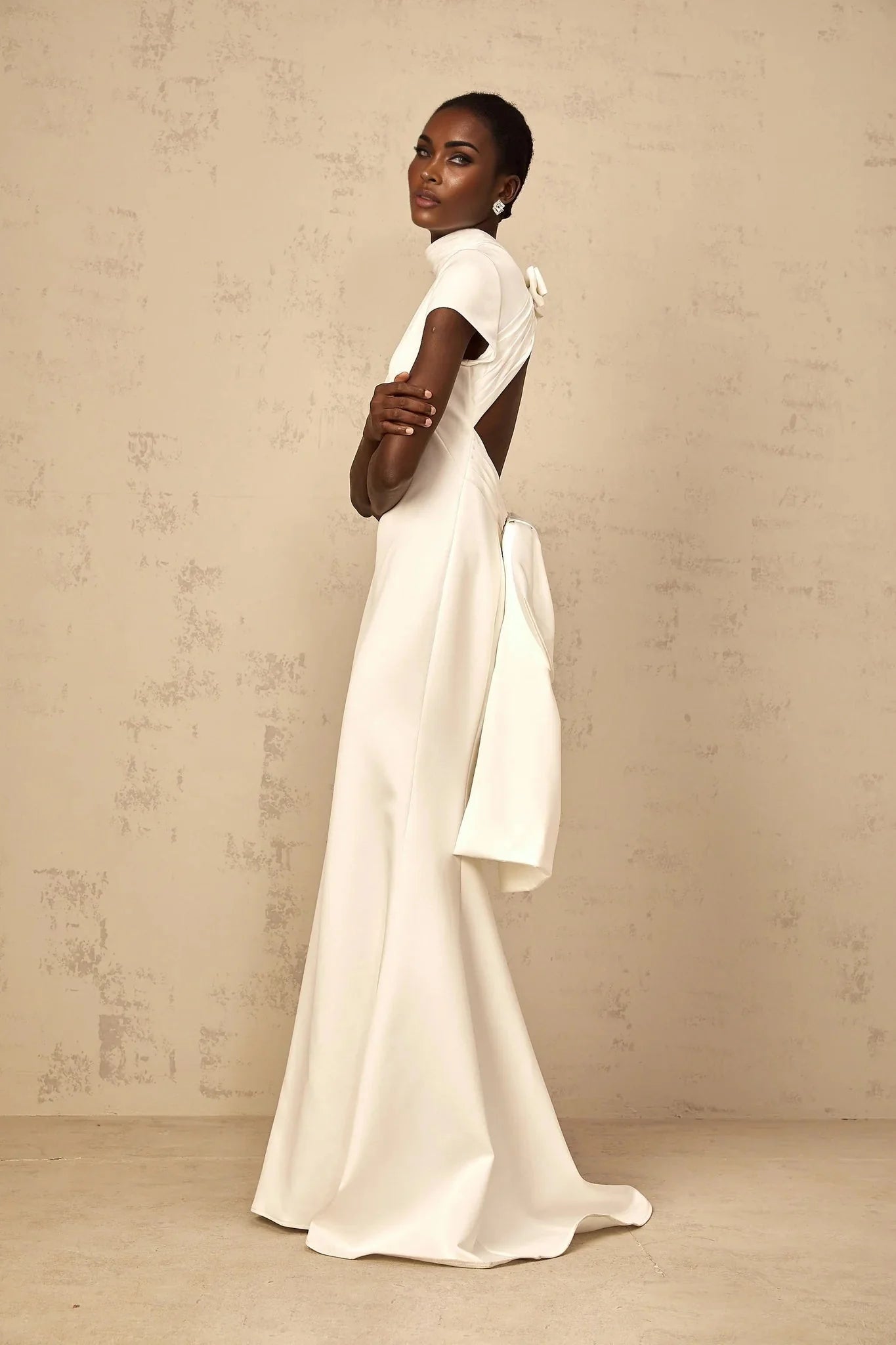 Hope Maxi Dress White Statement Bow Mermaid Hem & Open Back