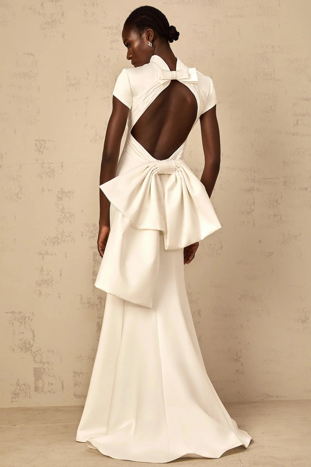 Hope Maxi Dress White Statement Bow Mermaid Hem & Open Back