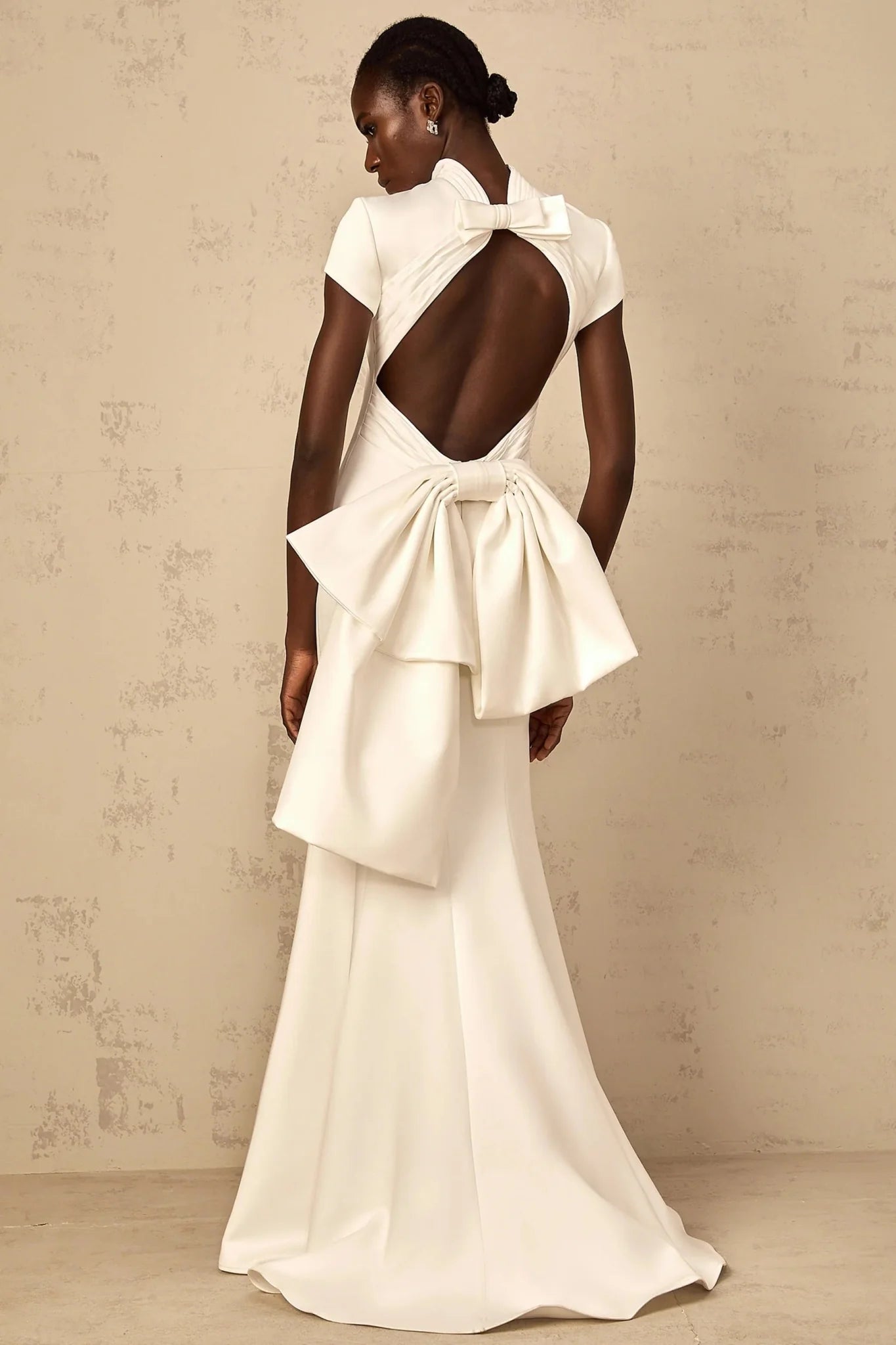 Hope Maxi Dress White Statement Bow Mermaid Hem & Open Back