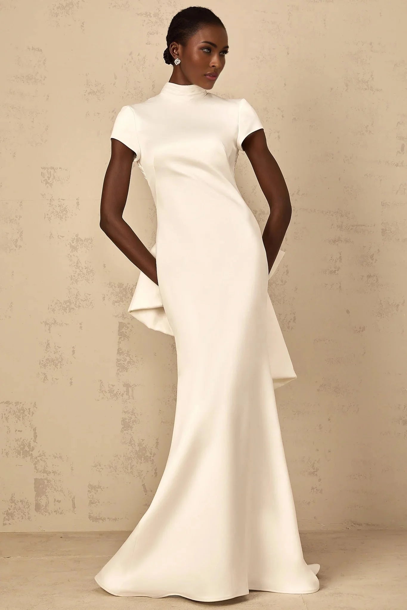Hope Maxi Dress White Statement Bow Mermaid Hem & Open Back