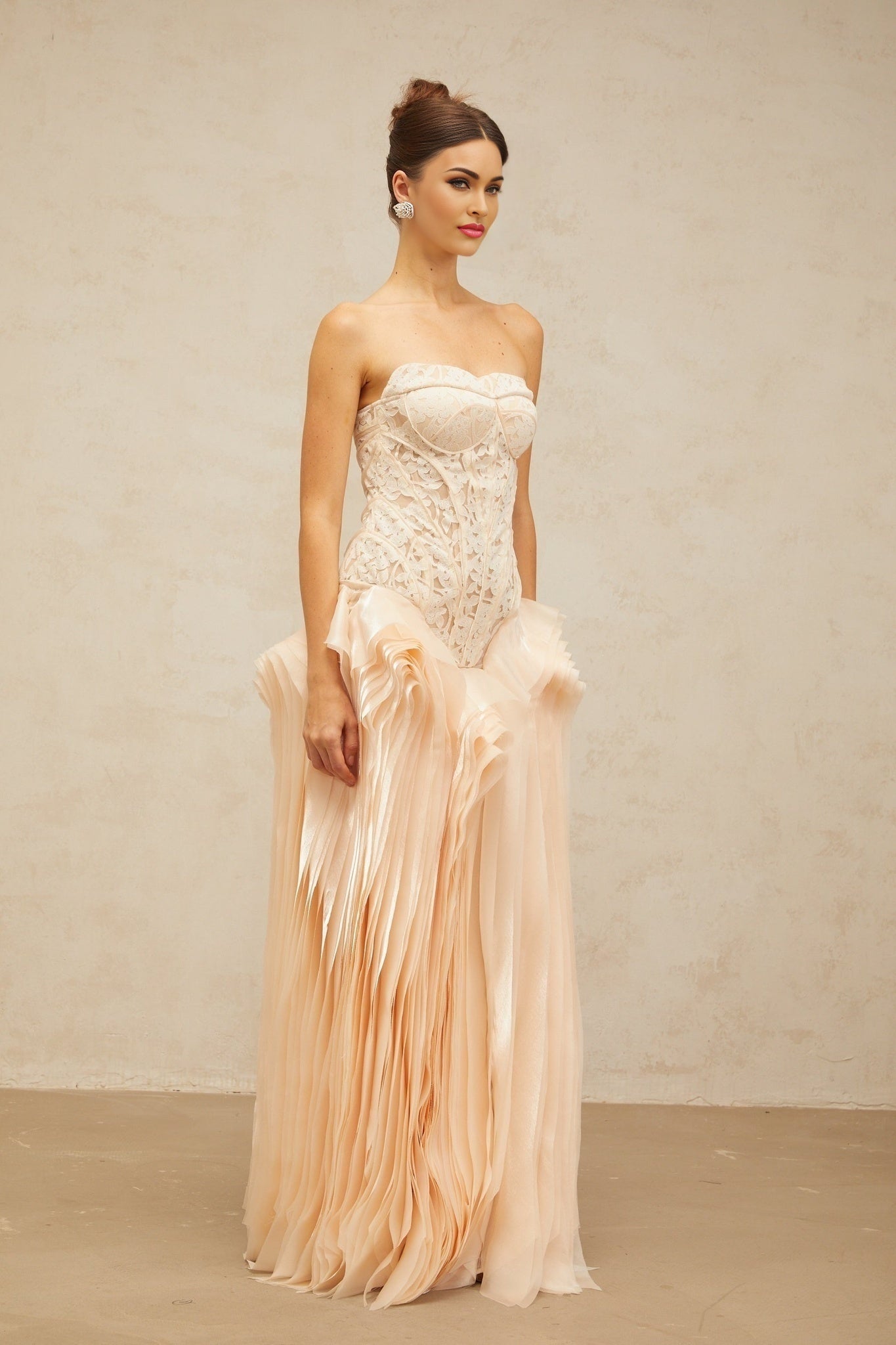 Hunter Maxi Dress - Corset Style - Peplum Waist - Lace Overlay - Boned Bodice - Layered Design