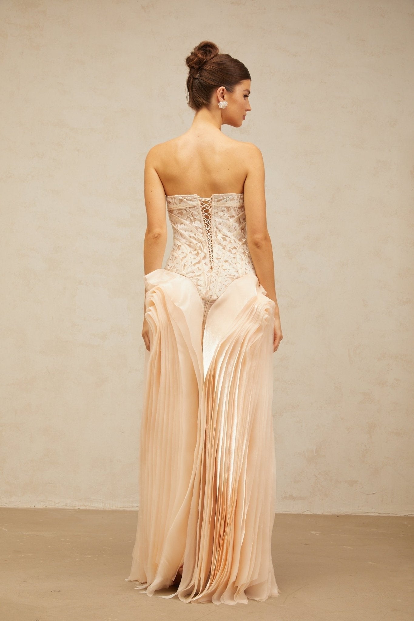 Hunter Maxi Dress - Corset Style - Peplum Waist - Lace Overlay - Boned Bodice - Layered Design