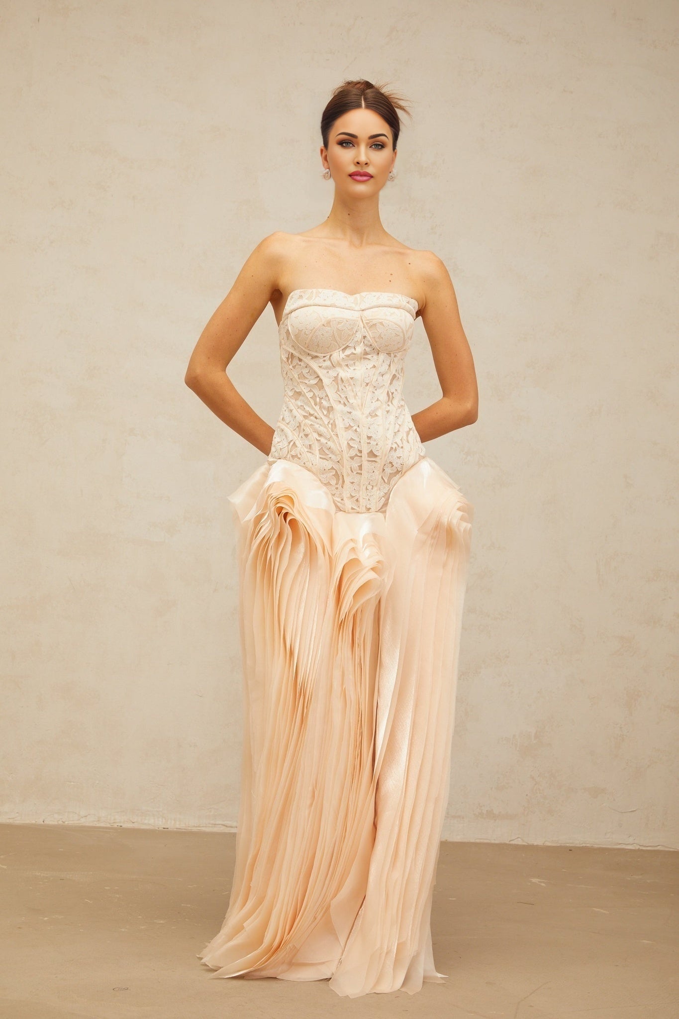 Hunter Maxi Dress - Corset Style - Peplum Waist - Lace Overlay - Boned Bodice - Layered Design