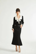 Ida Jacket & Skirt Set - Contrast Colors - Cropped Jacket - Flared Skirt - Front Button Fastening - Patch Pockets